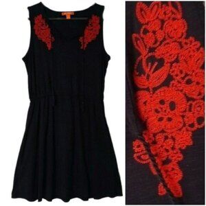 JOE FRESH Fit & Flare Mini Dress Red Flower Embroidery Sz S Flawed